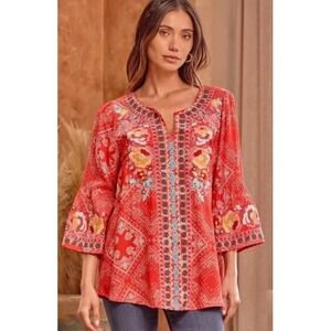 Savanna Jane Top S Embroidered Blouse Floral Paisley Bell‎ Sleeve Boho Festival